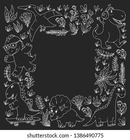 Pattern kids fabric, textile, nursery wallpaper. Vector illustration. Hand drawn dinosaurs, dino for little children.