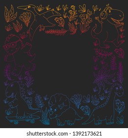 Pattern kids fabric, textile, nursery wallpaper. Vector illustration. Hand drawn dinosaurs, dino for little children.
