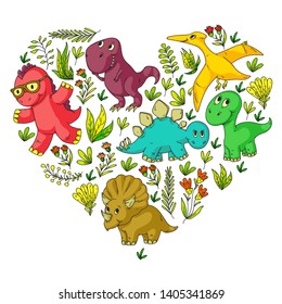 Pattern kids fabric, textile, nursery wallpaper. Vector illustration. Hand drawn dinosaurs, dino for little children.
