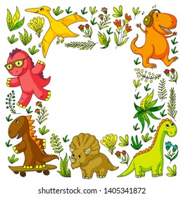 Pattern kids fabric, textile, nursery wallpaper. Vector illustration. Hand drawn dinosaurs, dino for little children.