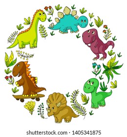 Pattern kids fabric, textile, nursery wallpaper. Vector illustration. Hand drawn dinosaurs, dino for little children.