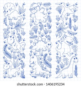 Pattern kids fabric, textile, nursery wallpaper. Vector illustration. Hand drawn dinosaurs, dino for little children.