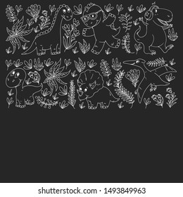 Pattern kids fabric, textile, nursery wallpaper. Vector illustration. Hand drawn dinosaurs, dino for little children.