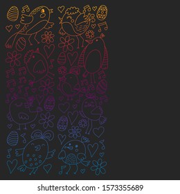 Pattern kids fabric, textile, nursery wallpaper. Vector illustration. Hand drawn singing birds and flowers for little children.