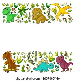 Pattern kids fabric, textile, nursery wallpaper. Vector illustration. Hand drawn dinosaurs, dino for little children.