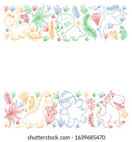 Pattern kids fabric, textile, nursery wallpaper. Vector illustration. Hand drawn dinosaurs, dino for little children.