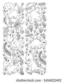 Pattern kids fabric, textile, nursery wallpaper. Vector illustration. Hand drawn dinosaurs, dino for little children.