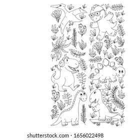 Pattern kids fabric, textile, nursery wallpaper. Vector illustration. Hand drawn dinosaurs, dino for little children.