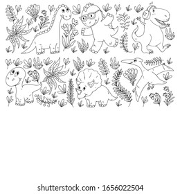 Pattern kids fabric, textile, nursery wallpaper. Vector illustration. Hand drawn dinosaurs, dino for little children.