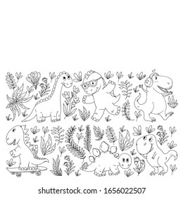 Pattern kids fabric, textile, nursery wallpaper. Vector illustration. Hand drawn dinosaurs, dino for little children.