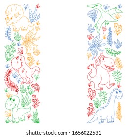 Pattern kids fabric, textile, nursery wallpaper. Vector illustration. Hand drawn dinosaurs, dino for little children.