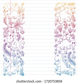 Pattern kids fabric, textile, nursery wallpaper. Vector illustration. Hand drawn dinosaurs, dino for little children.
