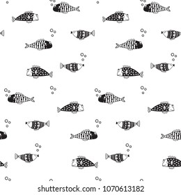 Pattern for kids, girls and boys. Vector illustration. It can be used to create prints, packaging, invitations, simple designs, gift wraps, festive decor, clothes, bags, pillows, postcards, cups. fish.	
