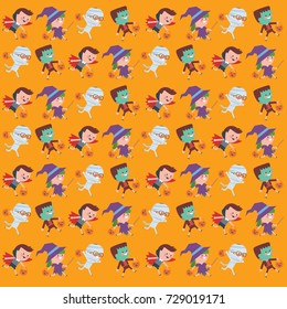Pattern of Kids wearing Halloween costumes - Happy Halloween costume characters