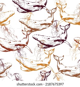  Pattern for kids with whales. Purple stars and paint stains. 