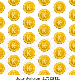 Pattern of Kip currency on transparent background with mini doodle (icons) and gold color. Vector Illustration