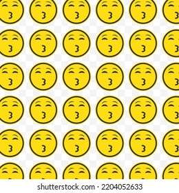 Pattern of kiss emoticons in transparent background with mini doodle (icons). Vector Illustration