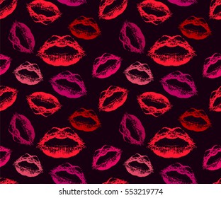 Pattern with kisses on dark background