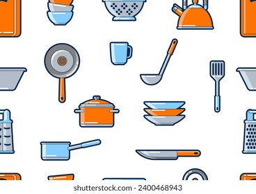 Pattern with kitchen utensils. Cooking tools for restaurant.
