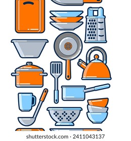 Pattern with kitchen utensils. Cooking tools for restaurant.