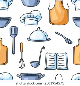 Pattern with kitchen utensils. Cooking tools for home and restaurant.