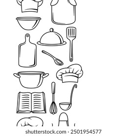 Pattern with kitchen utensils. Cooking tools for home and restaurant.