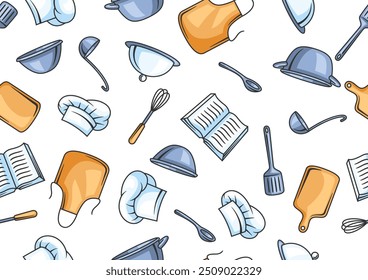 Pattern with kitchen utensils. Cooking tools for home and restaurant.