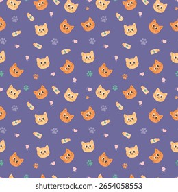 Pattern, kitten and puppy footprints, medicine, illustration. Funny print, fabric pattern. Cat and dog pawing everything around.