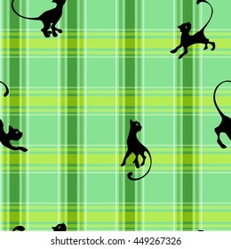 pattern with kitten silhouette on checkered background
