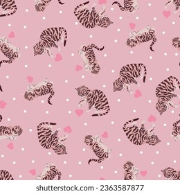 pattern of kittens with hearts seamless light background