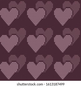  Pattern knitted  from the hearts of purple color