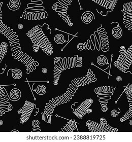 Pattern knitting, clothes. Knitting threads. One line drawings . Vector illustration with isolated background.