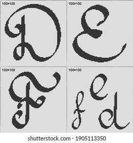 Pattern For Knitting Or Cross Stitch - Calligraphic Letters D,E,F