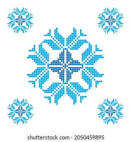 Pattern for knitting and embroidery.  The Nordic style. Folk pattern. Scandinavian, Ukrainian ornament. 
Spanish porcelain. Arabesque damask. Ethnic motive. Cross stitch. Snowflake.