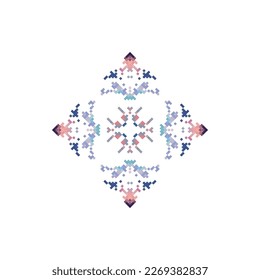  Pattern for knitting and embroidery. The Nordic style. Folk pattern. Scandinavian, Ukrainian ornament. Spanish porcelain. Arabesque damask. Ethnic motive. Cross stitch. Snowflake.