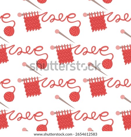 Pattern knitting knitted scarf with the word love. a ball of yarn wrote the word. a seamless flat colored texture. love for handicraft knitting. packaging design for yarn store, people knitting.