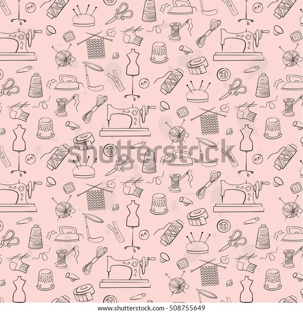 Pattern Knitting Sewing Needlework Icons On Stock Vector Royalty Free