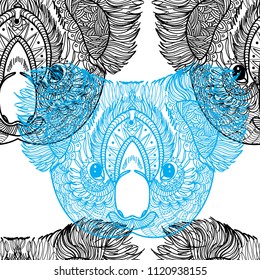 A pattern with koalas. Seamless pattern. Ethnic Indian drawing. Yoga, meditation. Drawing manually. Stylish background, lots of details.