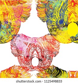 A pattern with koalas. Seamless pattern. Ethnic Indian drawing. Yoga, meditation. Drawing manually. Stylish background, lots of details.