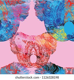A pattern with koalas. Seamless pattern. Ethnic Indian drawing. Yoga, meditation. Drawing manually. Stylish background, lots of details.