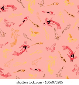 Pattern with koi carps in different colors and different types