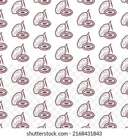 Pattern of Kurma in brown color on transparent background(PNG) with mini doodles(icons). Vector Illustration