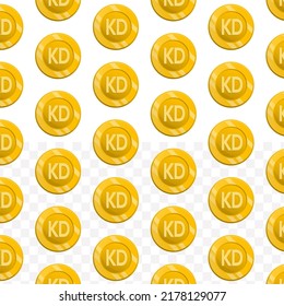 Pattern of kuwait dinar currency on transparent background with mini doodle (icons) and gold color. Vector Illustration