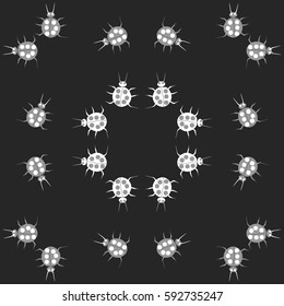 Pattern with ladybirds. Hand drawn.