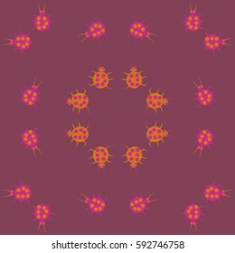 Pattern with ladybirds. Hand drawn.