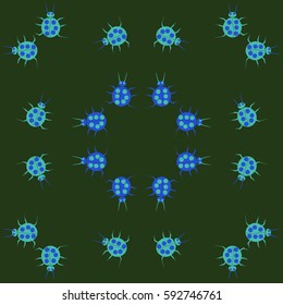 Pattern with ladybirds. Hand drawn.