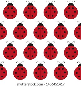 Pattern of ladybirds on a white background