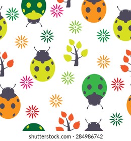 The pattern of ladybirds seamless, repeating. It can be used as decoration for fabrics, wallpaper, variety of goods, items or for design and creativity.