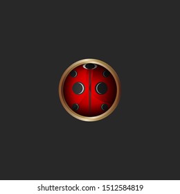 Pattern ladybug 3d icon, bug logo round shape metal frame