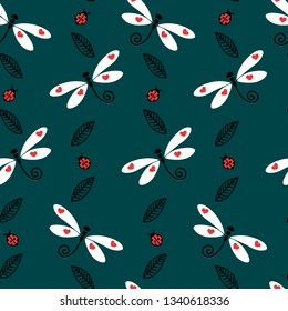pattern ladybug dragonfly hearts summer insects pastel green